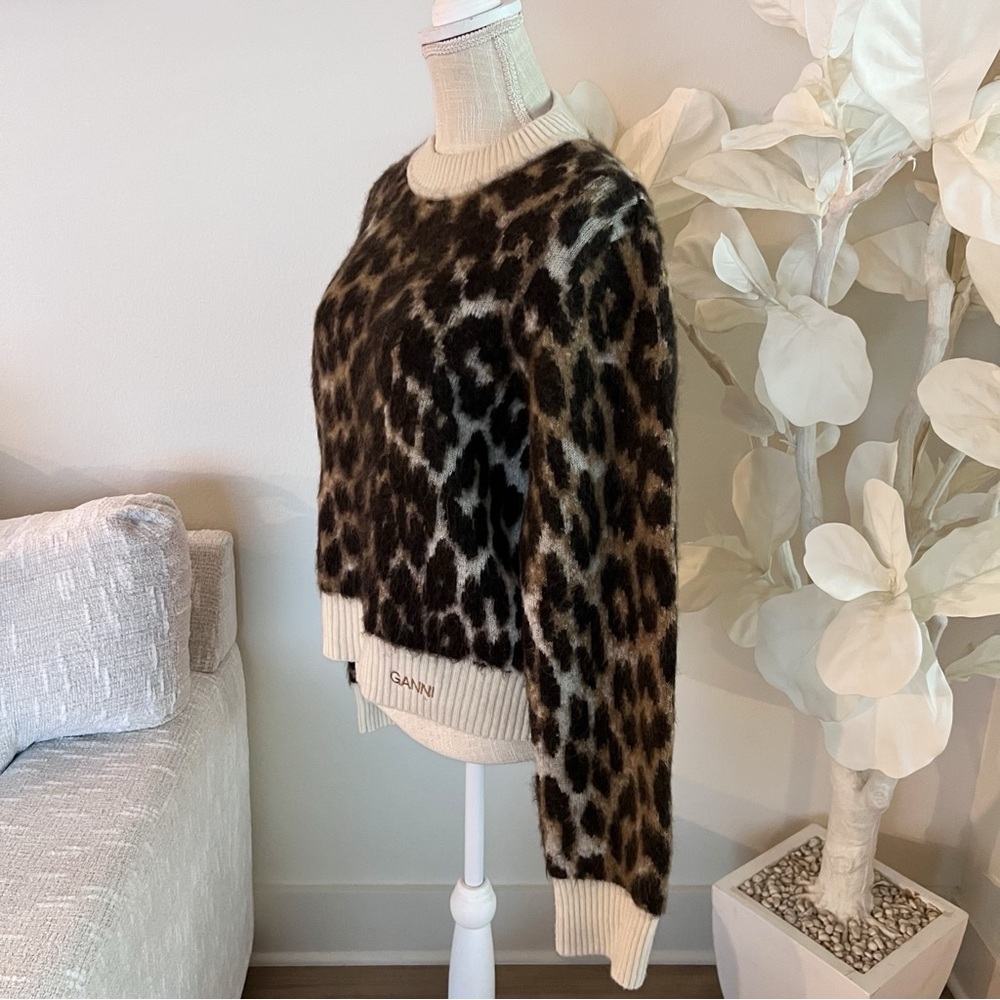 Ganni Leopard Print Crew Neck Sweater - Brown and Cream - Picture 5 of 9